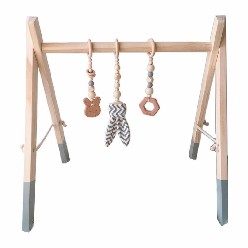 Conjunto nórdico de madeira para bebês, conjunto com pingente de orelha, de coelho, para ginástica e fitness