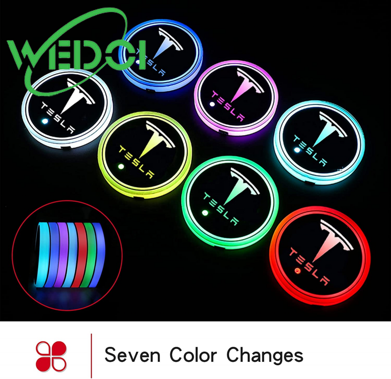 WEDOI LED 자동차 컵 홀더 조명 테슬라 모델 3/Y/S/X 변경 USB 매트 발광 컵 패드, LED 분위기 액세서리