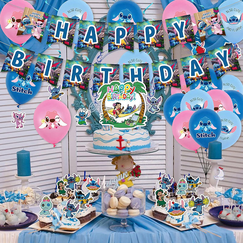 Disney Lilo & Stitch Tema Bambini Festa di compleanno Forniture Stoviglie  Set Cartone animato Piatti di carta Tazze Palloncini Baby Shower Party  Decor
