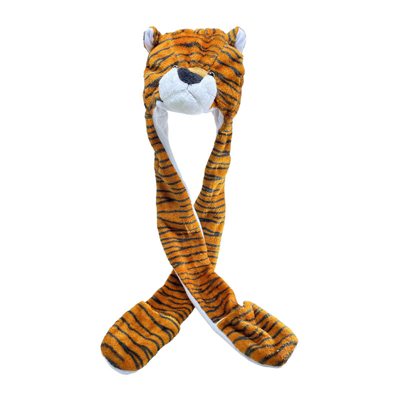 Winter Fuzzy Caps Tiger Head-shaped With Stripes And Moving Ears Achieved By Pinching Paws Caps For Warm Keeping Scarf Gloves