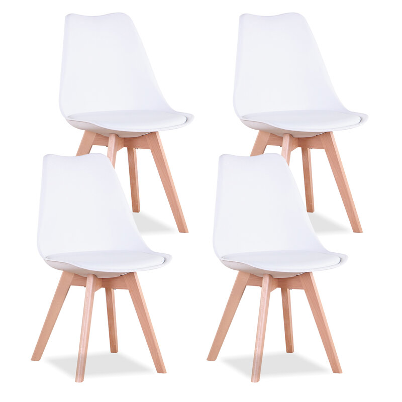 EGOONM-Juego de 4 sillas de comedor nórdicas, asiento acolchado de plástico y madera maciza con cojín de PU para sala de estar, muebles de oficina y hogar