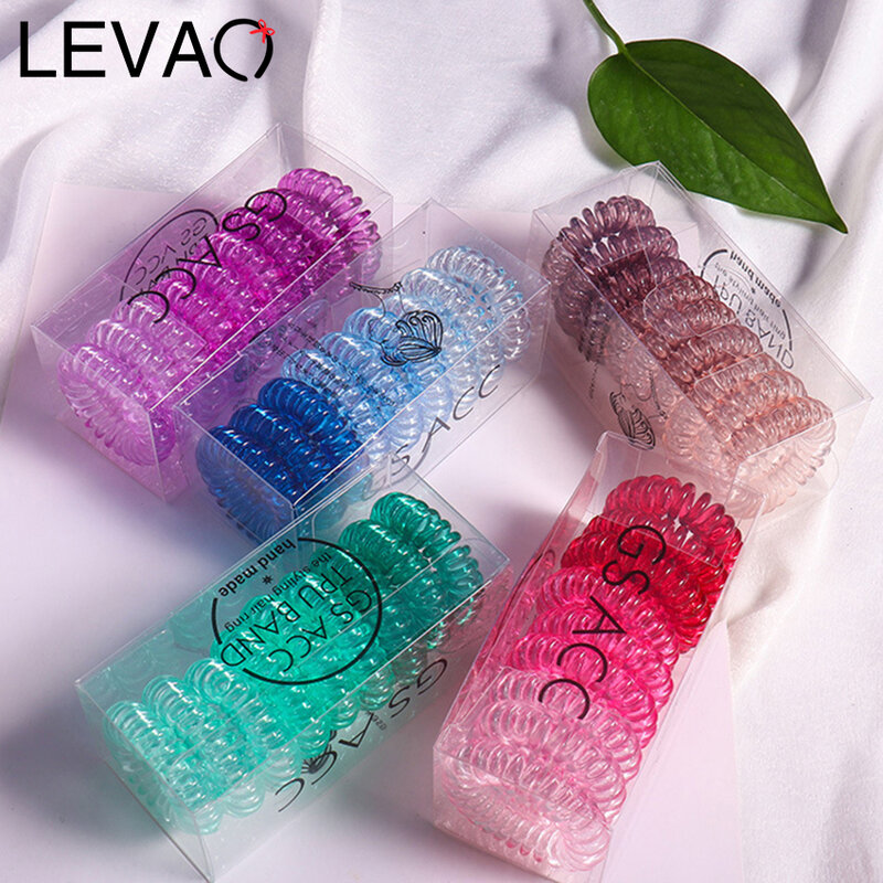 Levao 3/5/9 sztuk gumki do włosów kolorowe elastyczna plastikowa opaska do włosów gumowy przewód telefoniczny Scrunchies akcesoria do włosów nakrycia głowy
