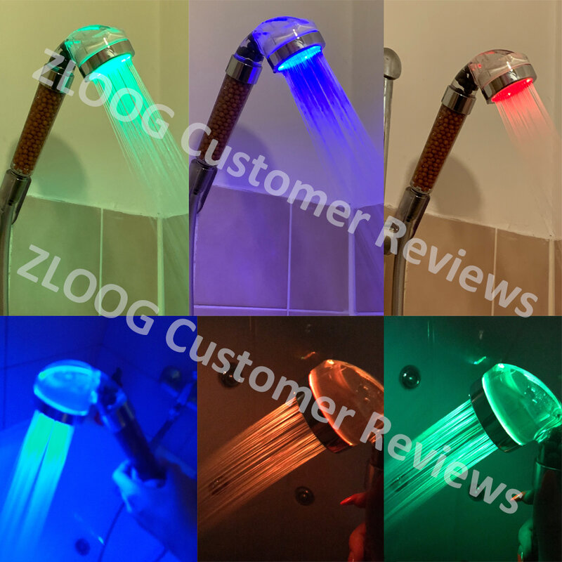 Zoog łazienka 3/7 zmiana koloru głowica prysznicowa LED czujnik temperatury ręczny mineralny Anion Spa filtr wysokociśnieniowy głowica prysznicowa
