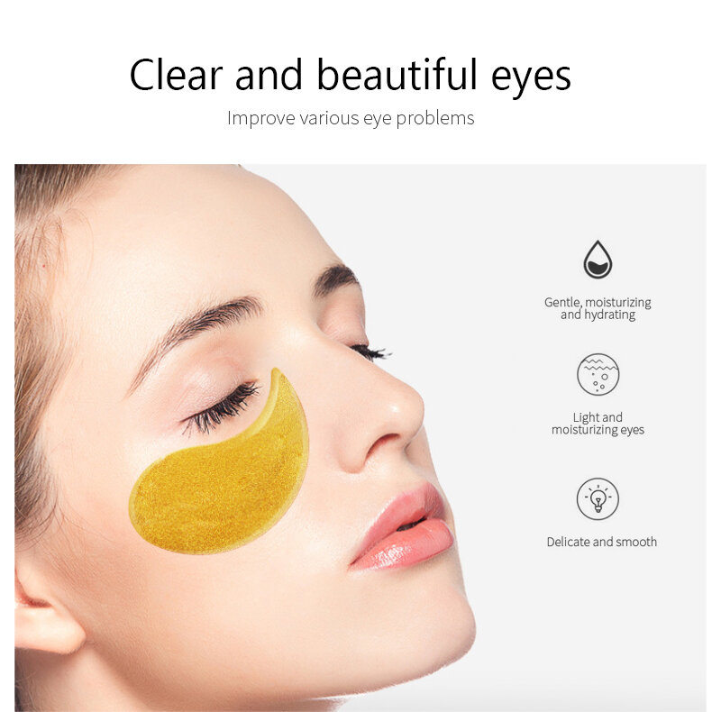Gold Caviar Hidratante Crystal Collagen Eye Mask, Anti-Rugas, Anti-Envelhecimento, Skin Care Patch, Diluir Linhas Finas, TSLM1, 60 Pcs