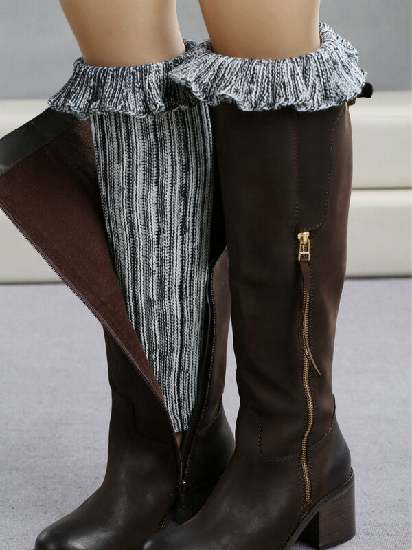 Chauffe-jambes tricoté pour femmes, couleur mixte, bas d'hiver, chauffe-genoux