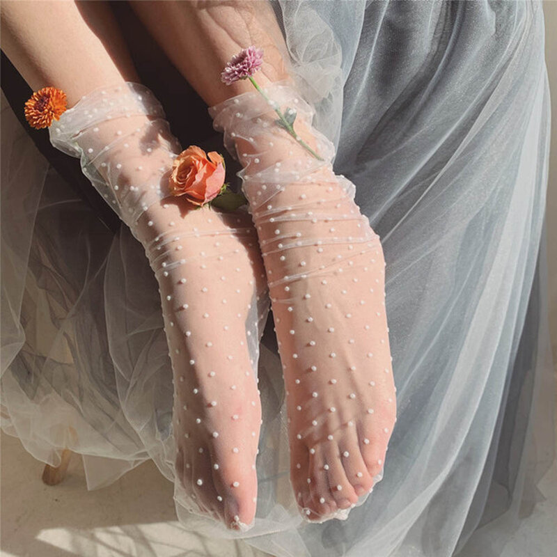 Heart Tulle Socks Women Long Transparent Dot Socks Knee Multra-thin Socks Female Chffion Sock Summer Dress