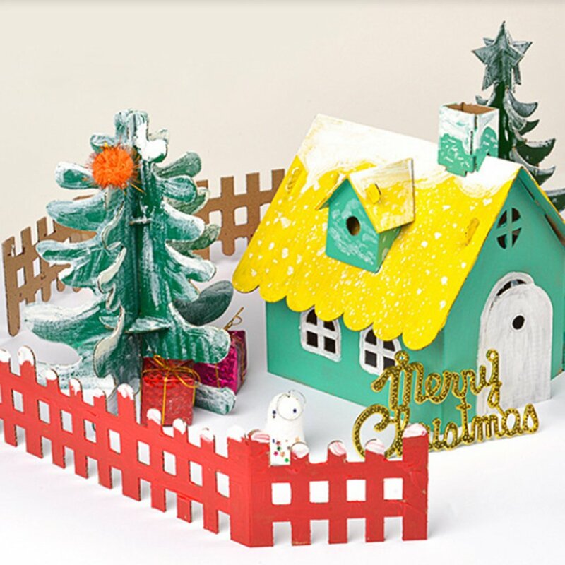 Hadiah Taman Kanak-kanak Kue Natal Dekorasi Rumah Anak-anak Buatan Tangan Diy Bahan Paket Bercahaya Buatan Sendiri Pondok Natal