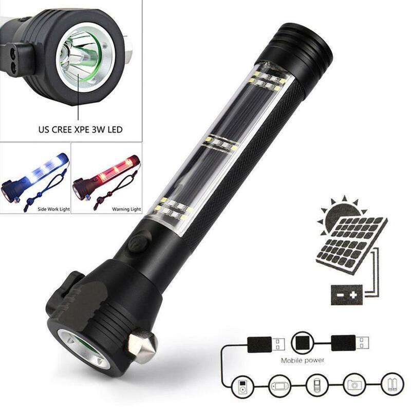 Outdoor Solar Power Multi-Purpose 10-In-1 Tactical Flashlight Emergency Survival Glass Breaker Camping Car Home Torch Dropshipin