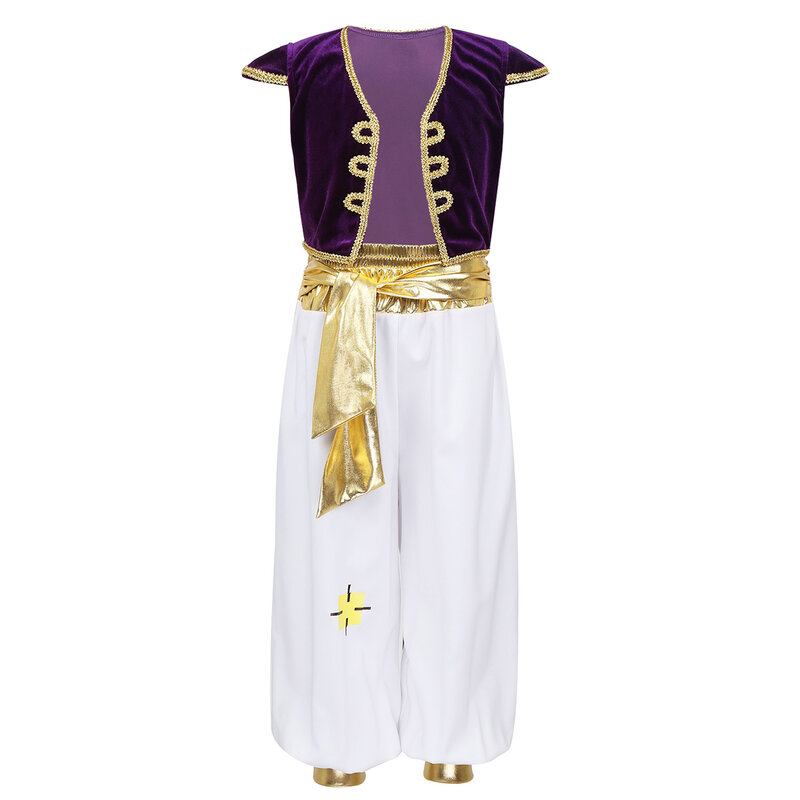 Disfraz de príncipe árabe para niño, chaleco con mangas, pantalones, para Halloween, Cosplay, fiestas, disfraz de hada