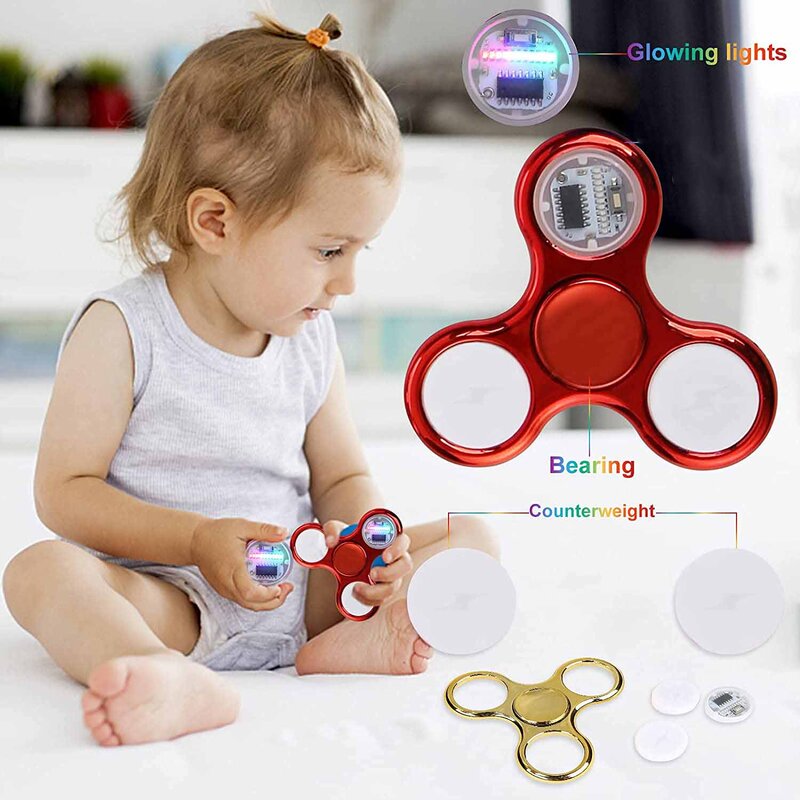 Spinner giratorio de mano luminoso para niños, luz LED creativa, 6 colores, Golw en la oscuridad, juguetes para aliviar el estrés