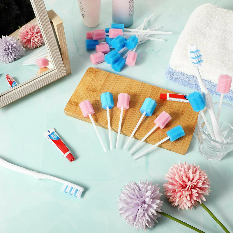 100 Pieces Oral Cleaning Disposable Mouth Swabs Sponge Dental Swabsticks Unflavored For Mouth Cleaning Oral Care Health