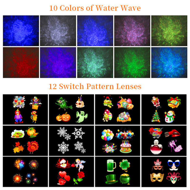 Waterproof Moving Laser Projector Lamps 12 Patterns Christmas Snowflake Stage Light For New Year Party Light Landscape Garden