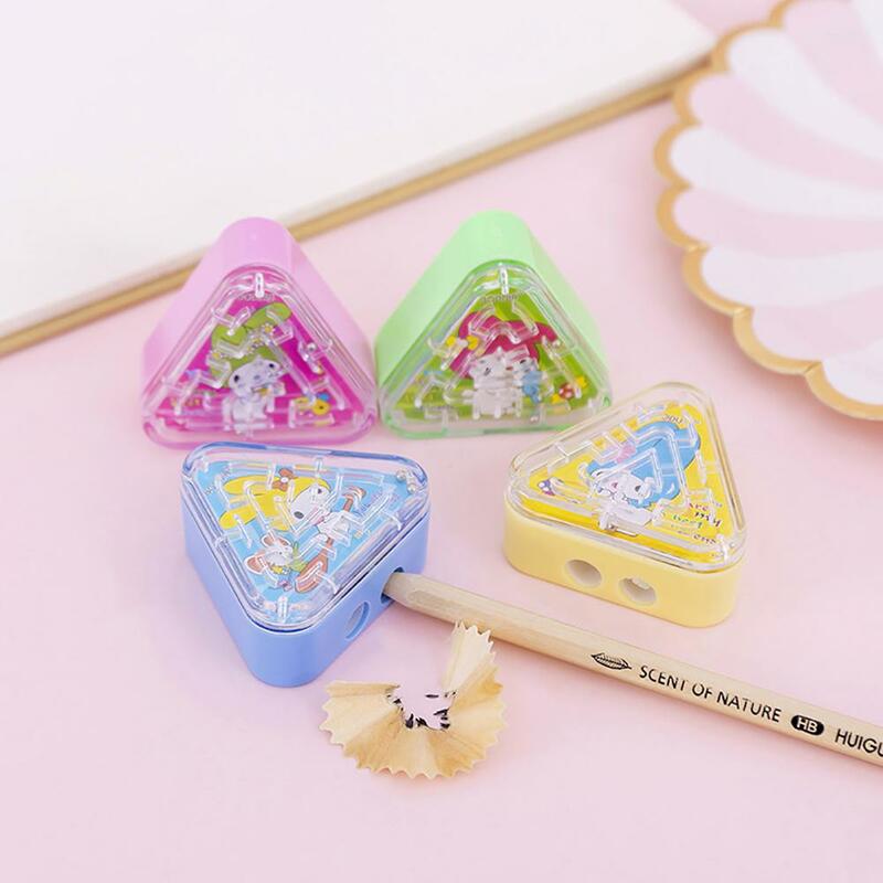 Cute Kawaii Maze Plastic Automatic Triangle Dual Holes Pencil Sharpener Cutter Gift Stationery Kids Toys School Office Supplies