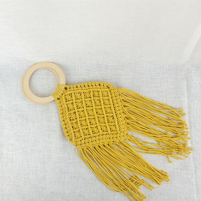 Behemian-bolsos de mano con borlas para mujer, bolsas de mano tejidas con cuerda, con mango redondo de madera, de gran capacidad, para playa y verano, 2021