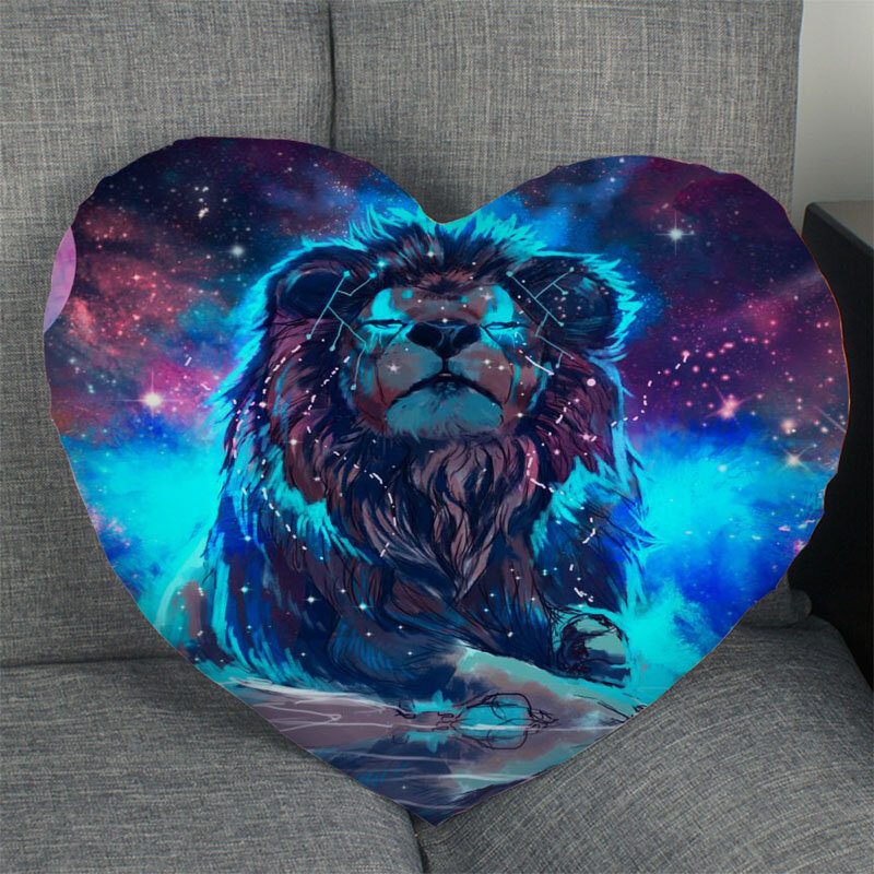 Venda quente leão animal travesseiro caso em forma de coração zíper capa de almofada cetim macio não desvanecer fronhas têxteis para casa decorativo