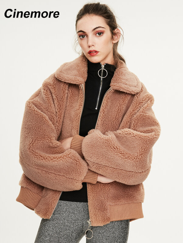 Cinemore 2022 inverno nova chegada casaco de pele real moda feminina fofo ursinho casaco grosso quente inverno casaco feminino k9050