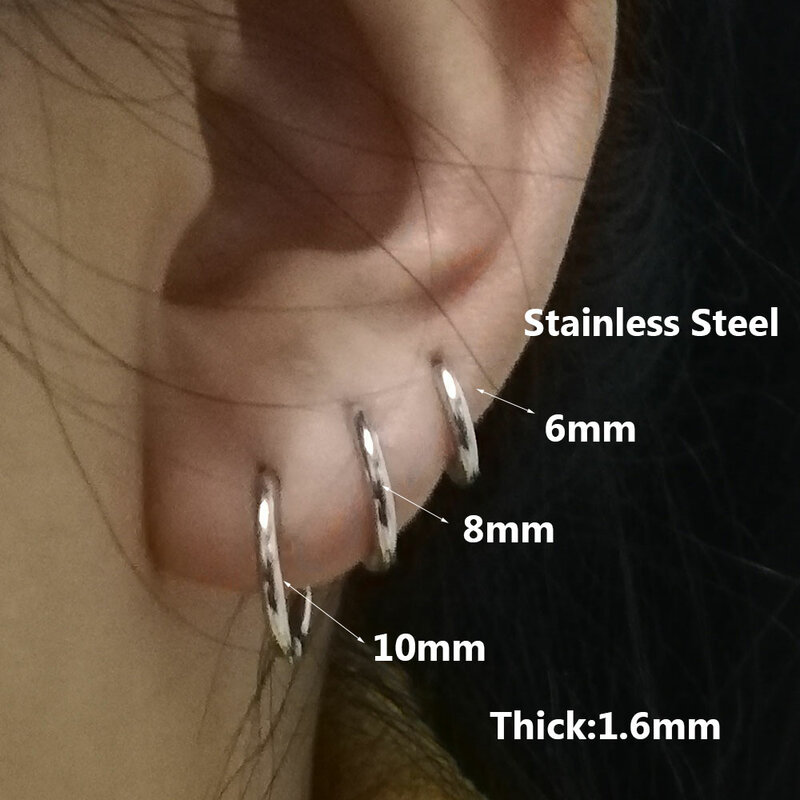 6 pz/lotto in acciaio inox semplice cerchio in metallo piccoli orecchini a cerchio per le donne ragazze Piercing gioielli geometrici rotondi Helix Ear