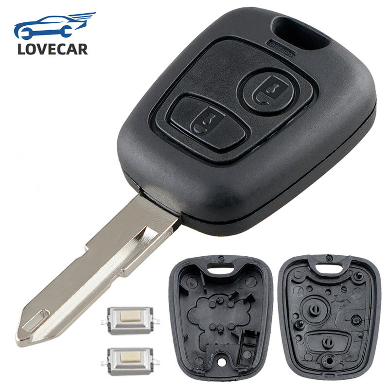 Chave remota do carro com micro interruptores, caso Fob, tampa com lâmina, 2 botões, apto para Peugeot 106, 107, 206, 207, 306, 307, 406, 406