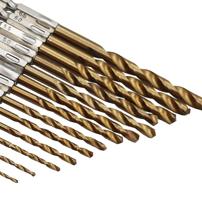 13Pcs Quality HSS High Speed Steel Titanium Coated Drill Bit Set 1/4 Hex Shank 1.5mm-6.5mm Hexagonal Handle Twist Drill