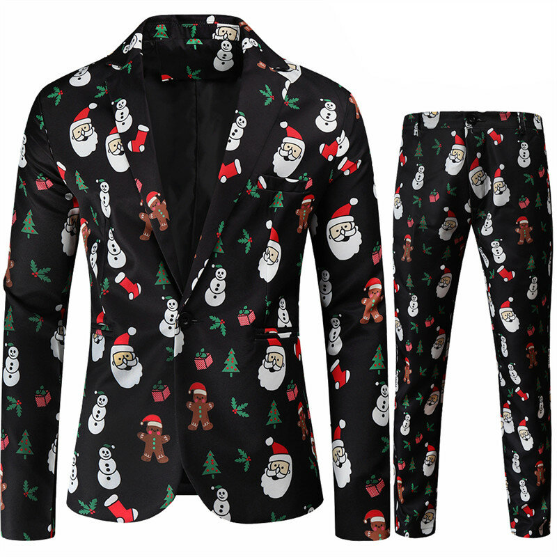 Traje navideño de dos piezas para hombre, chaqueta y pantalones con estampado rojo, Blazer elegante, abrigo con pantalones, negro, verde, azul, S-4XL