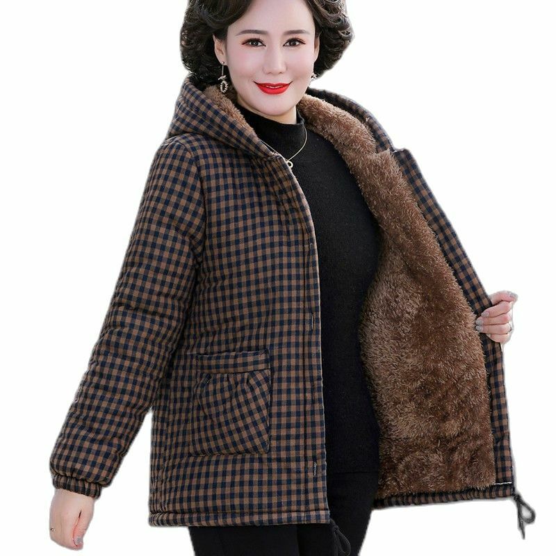 Giacche donna mezza età anziani inverno nuovo stile corto più parka imbottito in cotone velluto cappotto capispalla femminile con cappuccio