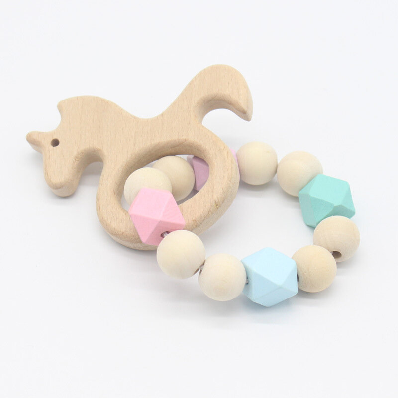 Baby Wood massaggiagengive braccialetti per allattamento in Silicone perline in Silicone dentizione sonagli in legno giocattoli braccialetti per massaggiagengive per bambini giocattoli per l'allattamento regalo