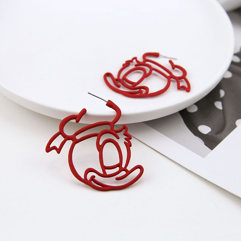 FENGLI kolorowe Mickey stadniny kolczyki dla kobiet kaczor donald śliczne czerwone kolczyki Lady Mouse biżuteria urodziny przyjaciel najlepszy prezent