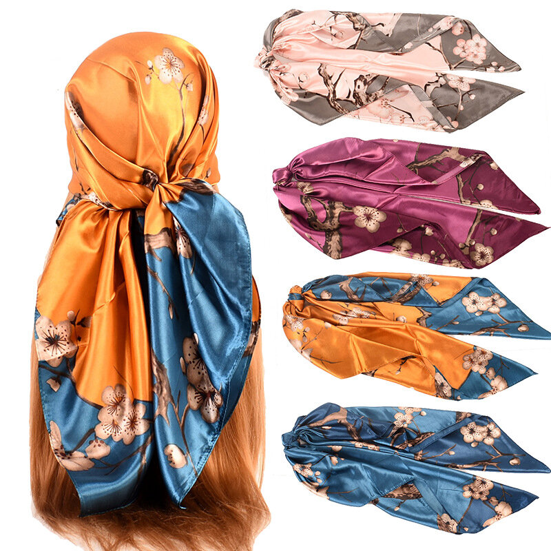 高級女性の絹のスカーフ90*90デザインプリントスカーフ女性ネックスカーフ正方形女性ショールラップファッションスカーフバンダナ