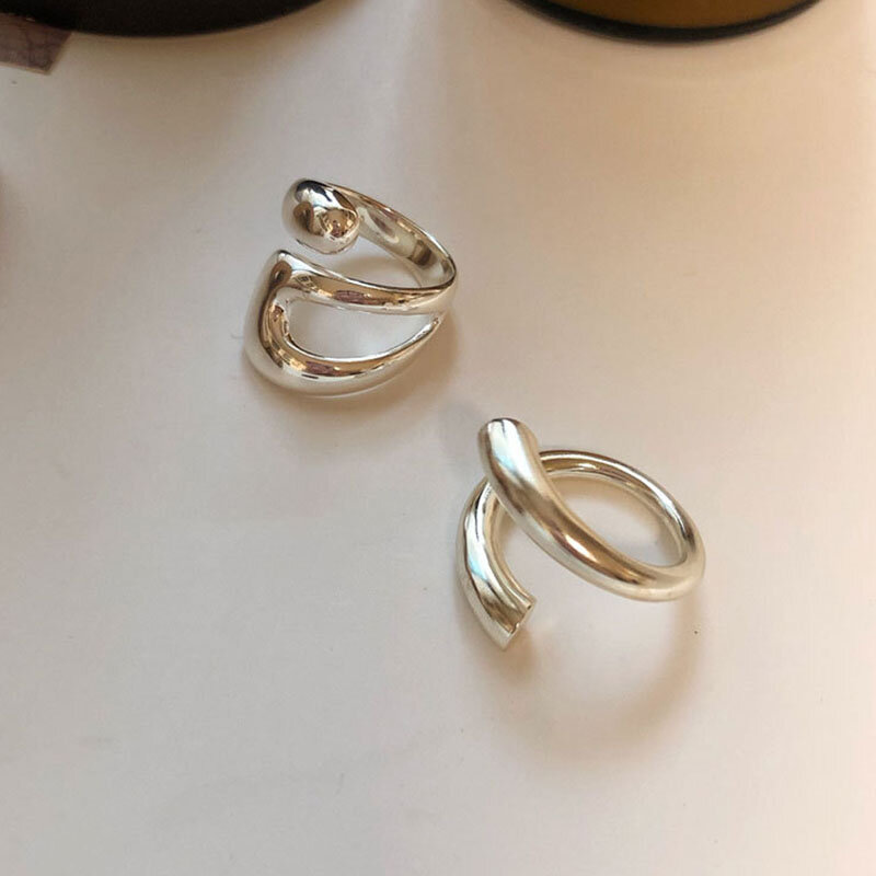 Foxanry anelli minimalisti Color argento per le donne moda creativa Hollow irregolare geometrica festa di compleanno gioielli regali