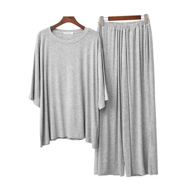 Set Piyama Modal Musim Panas 150K Ukuran Plus 7XL Atasan Lengan Pendek dan Celana Wanita Pakaian Tidur Lembut Setelan Pakaian Tidur Wanita Rumah