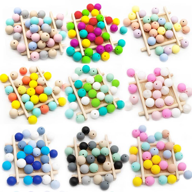 Cute-Idea 20pcs Silicone Beads 9mm Round Pearl Food Grade BPA Free DIY Pacifier Clip Chain Jewelry Baby Teething Rodent Beads