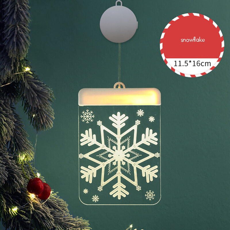 Pendurado Janela Cortina Luz Natal Interior Janela String Luz Decoração Árvore De Natal, Papai Noel, Floco De Neve, Branco Quente