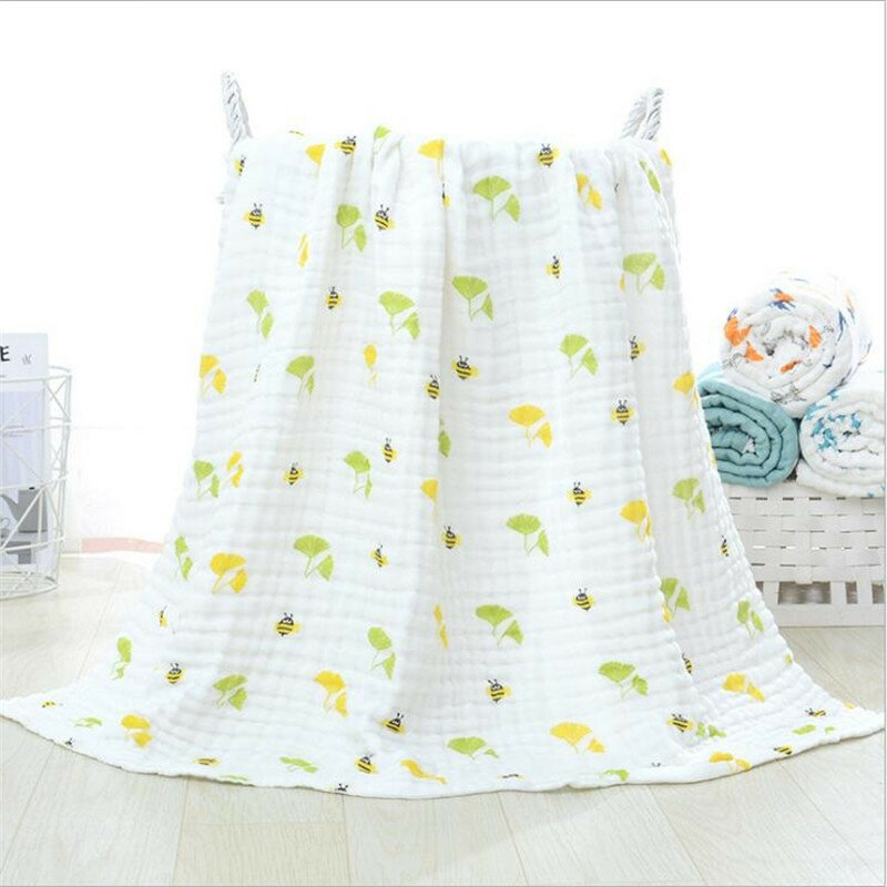 Couvertures en gaze 105 coton pour bébé, douce et respirante, 6 couches d'emmaillotage en mousseline, 105 x 100% cm