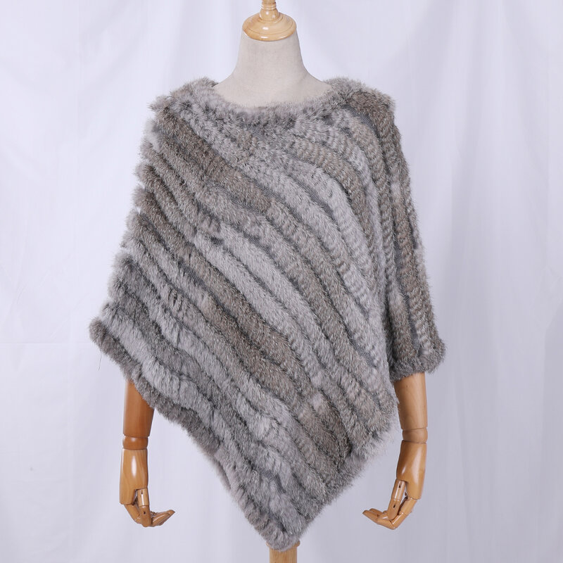 Шаль из натурального кроличьего меха для женщин, осенне-зимний вязаный шарф-пончо из пашмины, 2021
