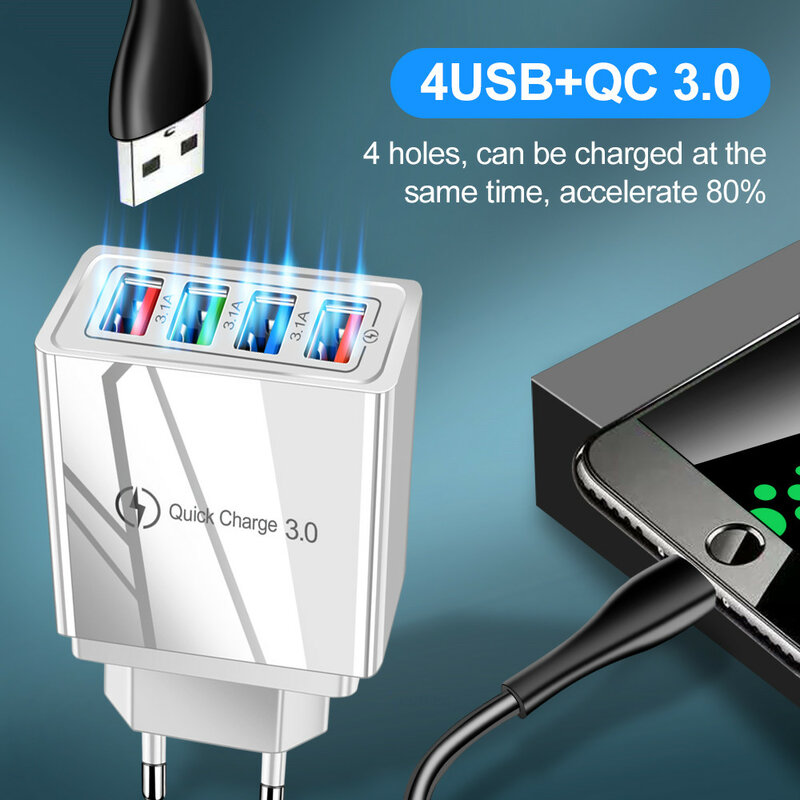 Carregador USB 3.0 EU/US, adaptador de tomada para celular Huawei Mate 30, tablet portátil, carga rápida turbo de parede