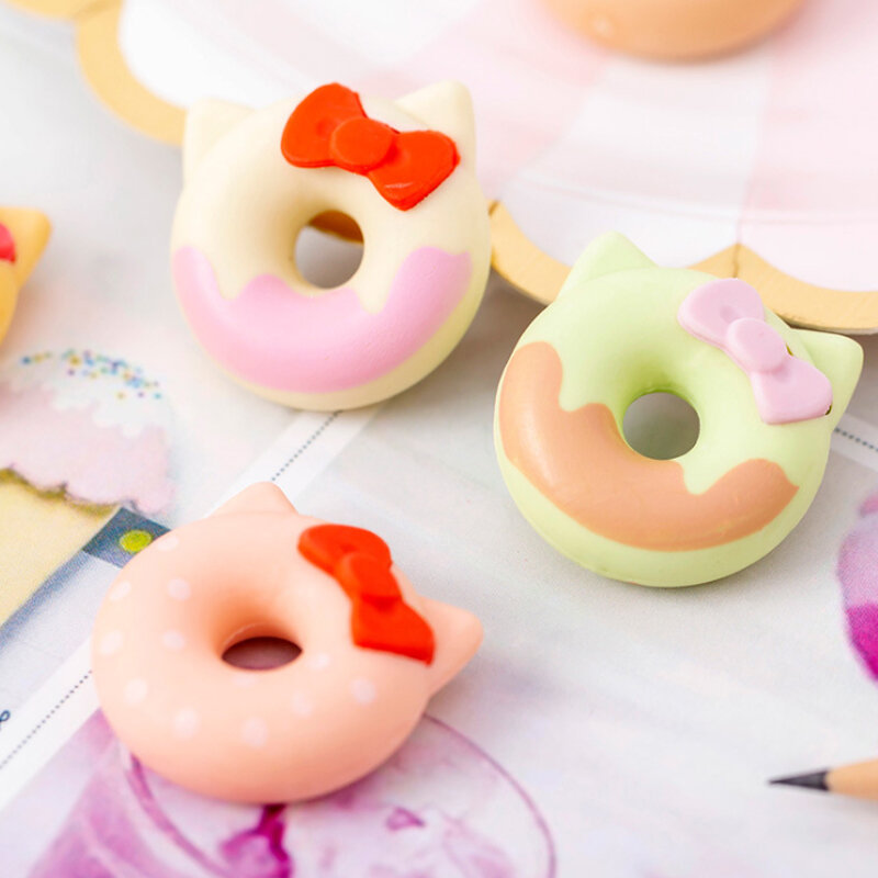 Novidade Donut Eraser com Arco, Gato Criativo, Acessórios de Escritório, Material Escolar, Presentes Infantis, 6Pcs por Lote