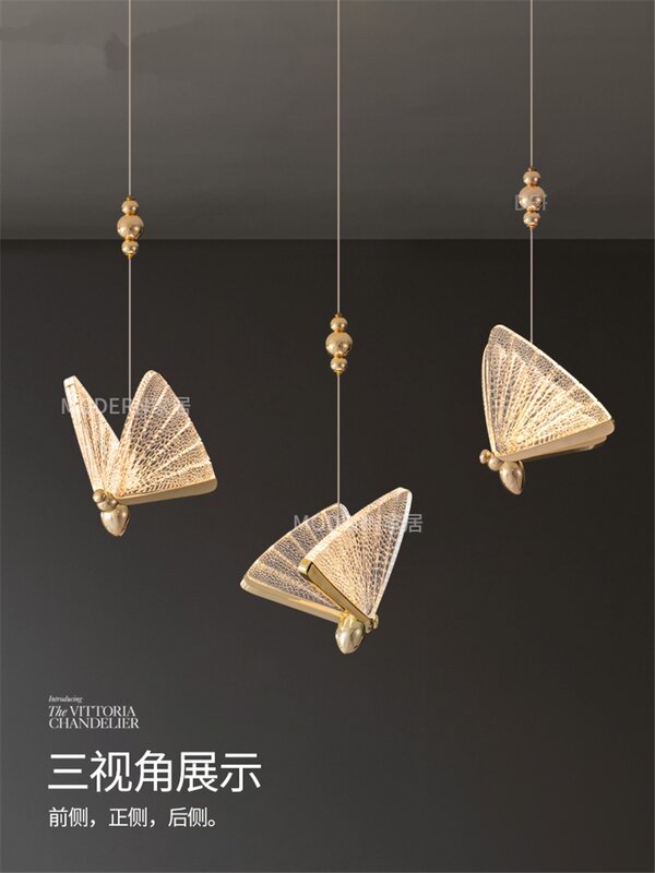 Luminária pendente nórdica de luxo, animal, borboleta, brilho, luzes, decoração, cabeceira, sala de estar, cozinha