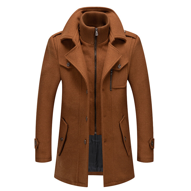 Inverno masculino lã mistura casacos outono cor sólida frio resistente casaco de lã duplo colarinho negócios casual trench jacket