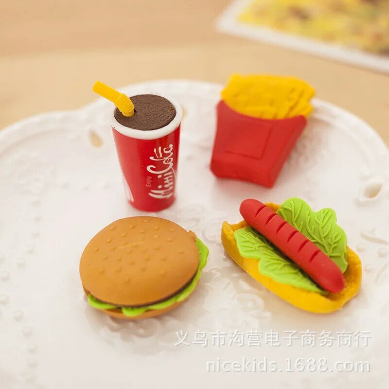 Borrador creativo de comida rápida para estudiantes, suministros de papelería, venta al por mayor, hamburguesa, perro caliente, Chips, 1 unidad