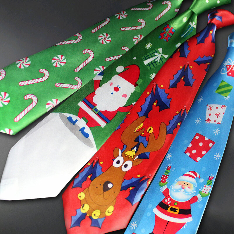 Corbatas rojas de Navidad de diseño novedoso, corbata estampada de buena calidad, corbata de árbol de Navidad de Halloween, muñeco de nieve y alce para hombres, regalo de Navidad