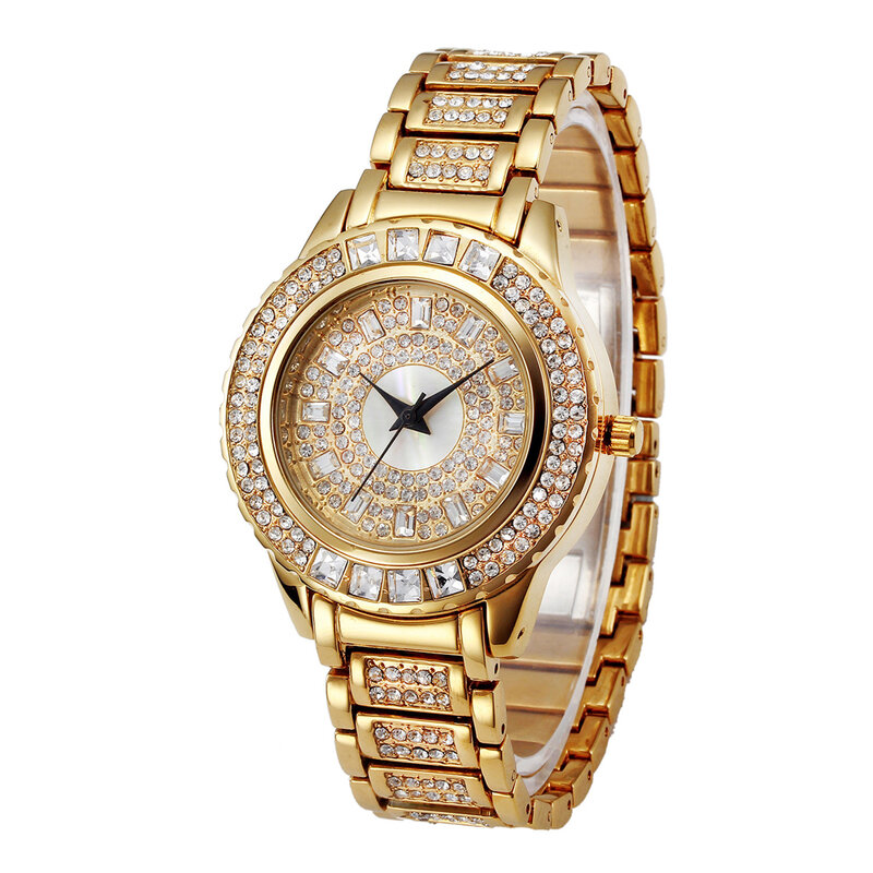 2021 genf Designer Damen Uhr Luxus Bling Diamanten Frauen Quarz Uhren Mode Gold Armband Armbanduhren eis-out XFCS