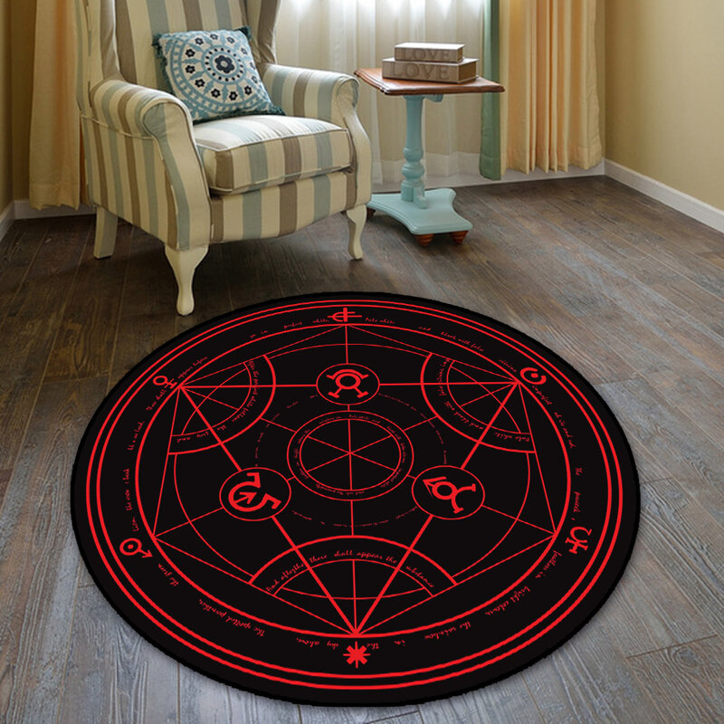 Alfombra de círculo mágico de metal para el suelo, felpudo cuadrado, alfombra antideslizante para dormitorio, cocina, sala de estar, regalo de Cosplay