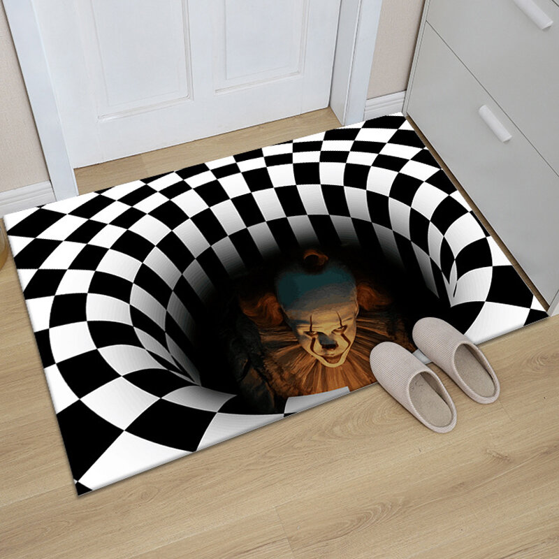 Z4 3D Scary Clown Trap Visual Carpet Sewer Manhole Cover Clown Carpet Living Room Bedroom Floor Mat Halloween Decor for Home