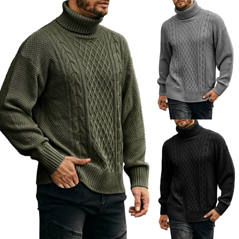 Jesień zima moda golf męskie cienkie swetry Casual Roll Neck jednokolorowy ciepły Slim Fit swetry mężczyźni pulower z golfem mężczyzna