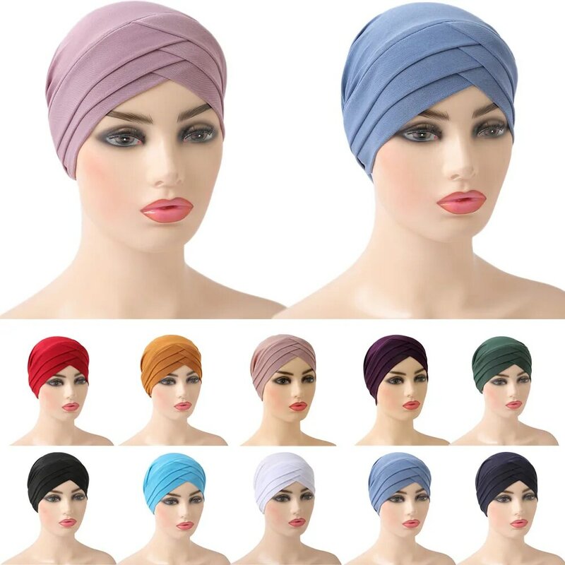 Bonnet croisé pour femmes musulmanes, écharpe de sauna, chapeau Hijab intérieur, casquettes turban pour femmes, bonnet indien, chapeaux enveloppants, islamique, arabe, mode