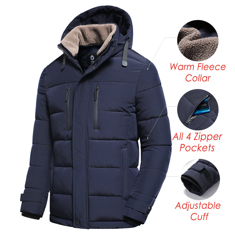 Men 2022 Winter New Classic Warm Fleece Detachable Hat Parkas Jacket Coat Men Autumn Outwear Outfits Pockets Parka Jackets Men