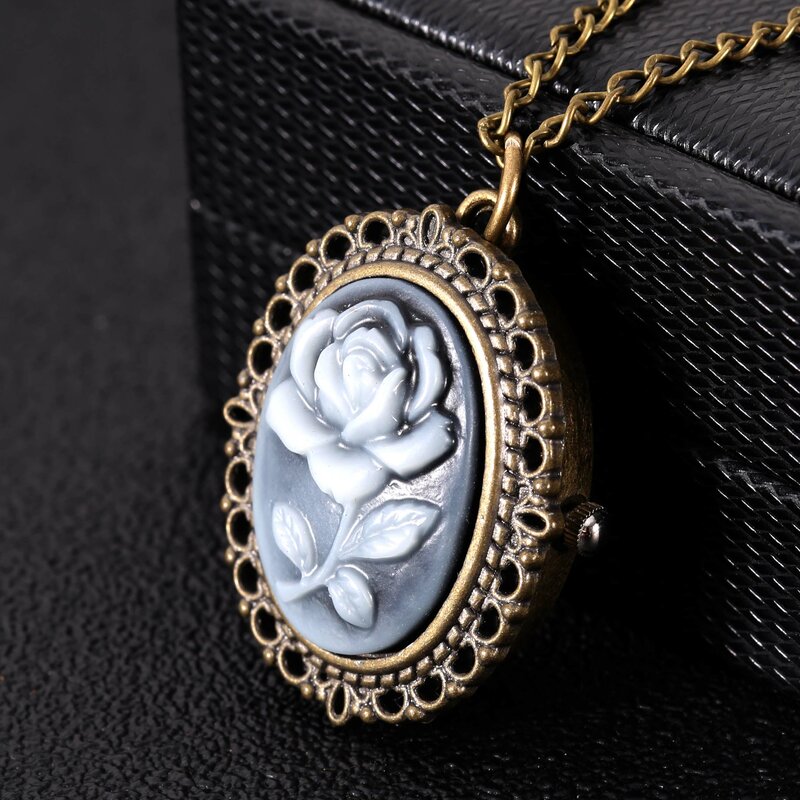 8902 relógio de bolso com flor de cerâmica azul claro rosa cobre pequeno relógio de bolso criativo retrô valor requintado presente