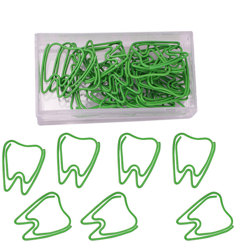 Green Tooth Shape Paper Clips, Marcadores, Foto, Memo, Ticket, Papelaria Criativa, Escola, Material de Escritório, Bonito, 20pcs por caixa