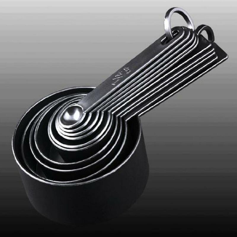10pcs Measuring Spoons Cups Set  Black Plastic tsp bsp coffee spoon Kitchen Baking Cooking tool