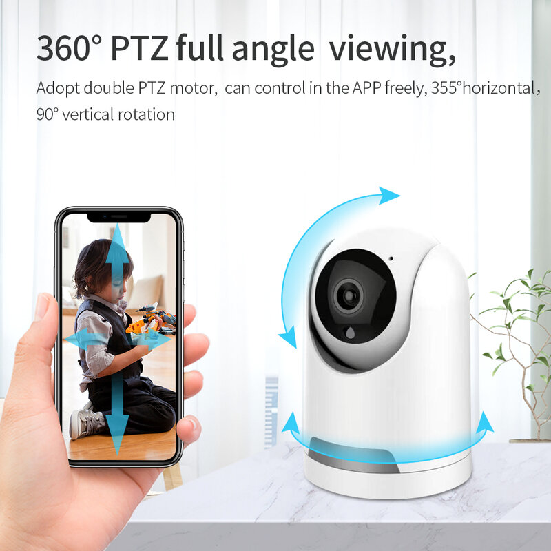 Caméra de Surveillance intérieure PTZ Wifi 3MP Tuya Smart Life, dispositif de sécurité pour bébé, avec suivi automatique et Vision nocturne rotative à 360 °